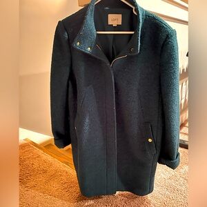 LOFT Funnel Neck Wool Coat - Size Large - Emerald Green with Brass trimmings